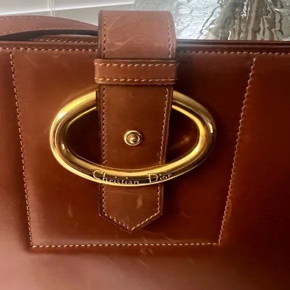 CHRISTIAN DIOR KISS-LOCK CLUTCH / CROSSBODY BROWN LEATHER